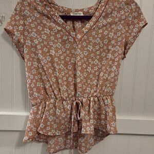 Sienna Sky Floral Peplum Blouse - Peach and White
